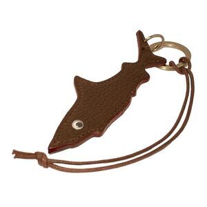 1370 Brown Leather Fish Keyring Fob Keychain With Wristlet New